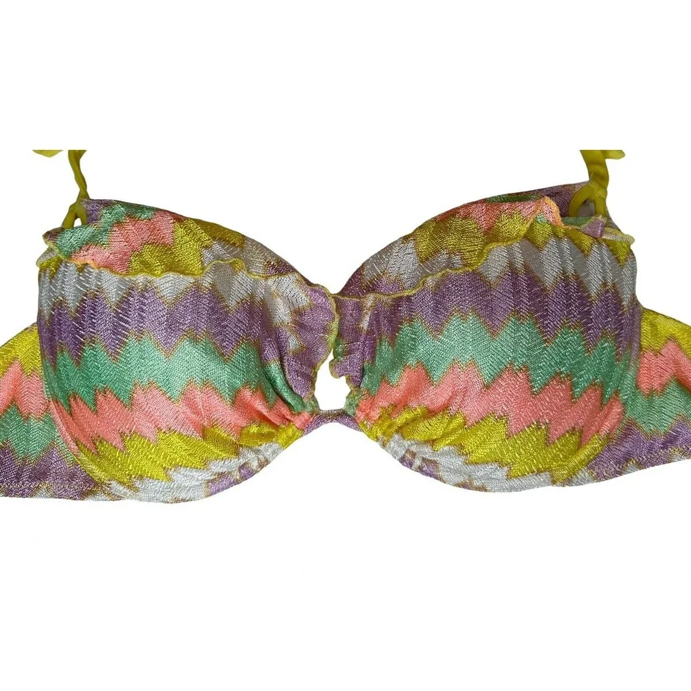 Womens Victorias Secret Zig Zag Chevron Print Knit Push Up‎ Bikini Top Size 36D